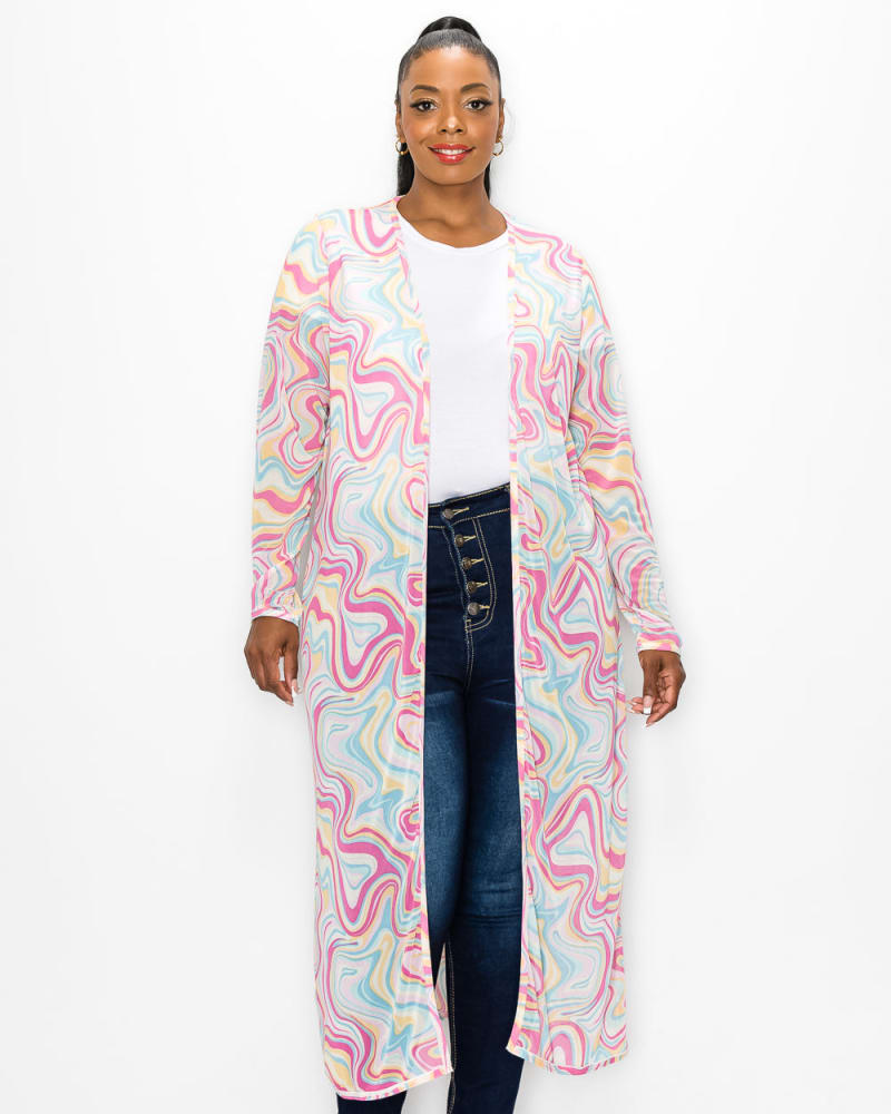 Plus Size Megan Swirl Print Mesh Cardigan Candy Sky Blue